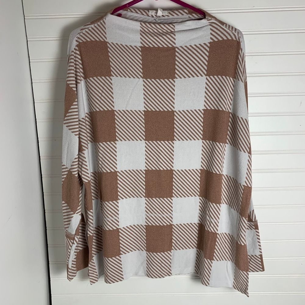Maurices‎ Women's Large Brown & White Checkered Poncho Cowl Neck Pullover